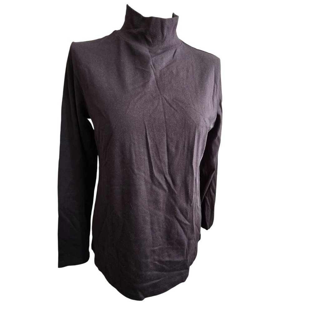 Croft & Barrow Womens Cotton Mock Turtleneck Top Black Long Sleeve Size L JJ4076